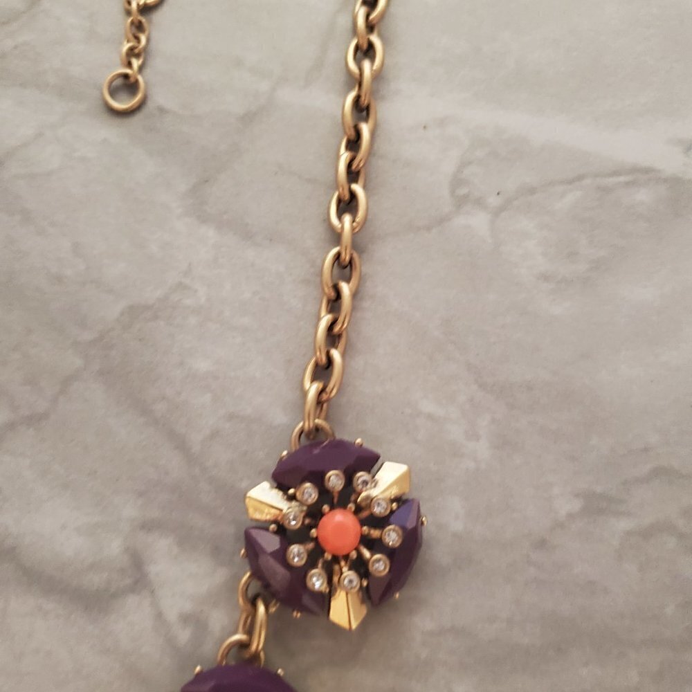 💜 J.Crew Retro Purple Rhinestone Crystal Cluster Burst Statement Necklace 💜 - Picture 5 of 13